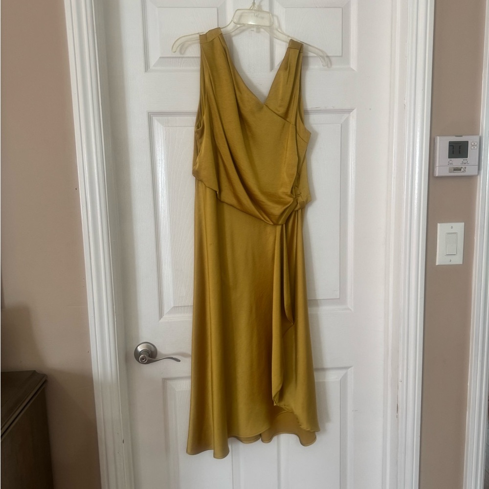 Sleeveless Mustard Draped V-Neck Women’s Dress